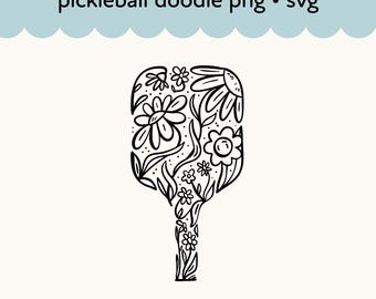 Pickleball Floral Clipart: Hand-Drawn PNG SVG Design (Digital Download)