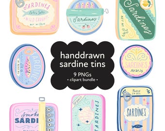 Vintage Sardine Tin Clipart: Hand-Drawn Retro Fish PNG (Digital Download