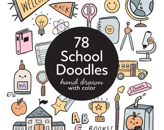Hand-Drawn School Doodle Clipart: Teacher Graphics for Classroom Decor & Educational Materials (PNG)
