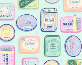 Sardine Seamless Pattern: Vintage Italian Coastal Design (Digital Paper, 12x12 inches JPEG File)