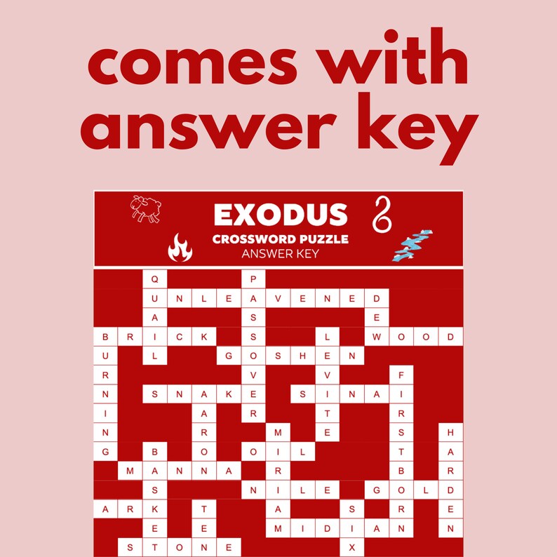 Church Puzzles Exodus Crossword Puzzle Printable Etsy