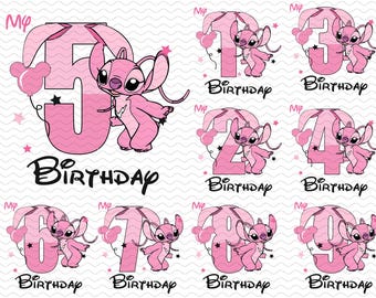 Stitch Angel Birthday Bundle PNG, Birthday Girl Png, Family Birthday Png, Family Vacation Png, Birthday Gift Png, Magical Kingdom File