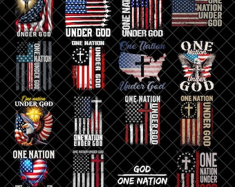 One Nation Under God PNG, 4th of July Christian Patriotic Sublimation PNG, Faith and Freedom Shirt Design PNG, American Flag Cross Digital