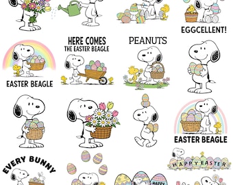 Snoopy Easter PNG Bundle, Easter Beagle Clipart, Snoopy Easter Eggs, Peanuts Easter PNG, Spring Holiday Digital Download