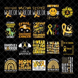 Childhood Cancer Awareness Png Bundle, Pediatric Cancer Png, Gold Ribbon Trendy Retro Groovy Wavy Digital Download Sublimation PNG