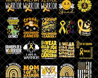 Childhood Cancer Awareness Png Bundle, Pediatric Cancer Png, Gold Ribbon Trendy Retro Groovy Wavy Digital Download Sublimation PNG