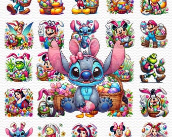 Cartoon Easter Day Bundle Png, Easter Day Png Bundle, Easter Bunny Png, Easter Eggs Png, Trendy Easter 2025 Png, Stitch Bunny Png Digital