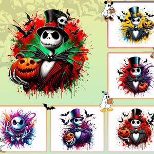 Jack Skellington Halloween Pumpa Kung Png Design Högupplöst T-shirt Sublimering Png Fil Stänk Akvarell Transparent Nedladdning bild 2