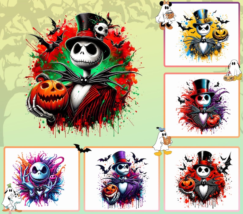Jack Skellington Halloween Pumpa Kung Png Design Högupplöst T-shirt Sublimering Png Fil Stänk Akvarell Transparent Nedladdning bild 2