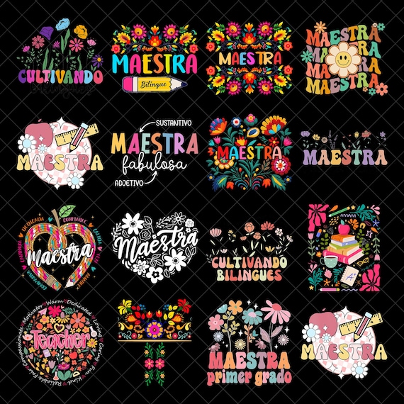 MAESTRA PNG Bundle, Spanish Teacher Clipart Bundle, Latina Teacher Sublimation, Rainbow Maestra PNGs, Back to School Png