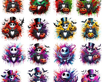 Jack Skellington Halloween Pumpkin King Png Design Wysoka rozdzielczość Tshirt Sublimacja Plik Png Splash Akwarela Przezroczysty Pobierz