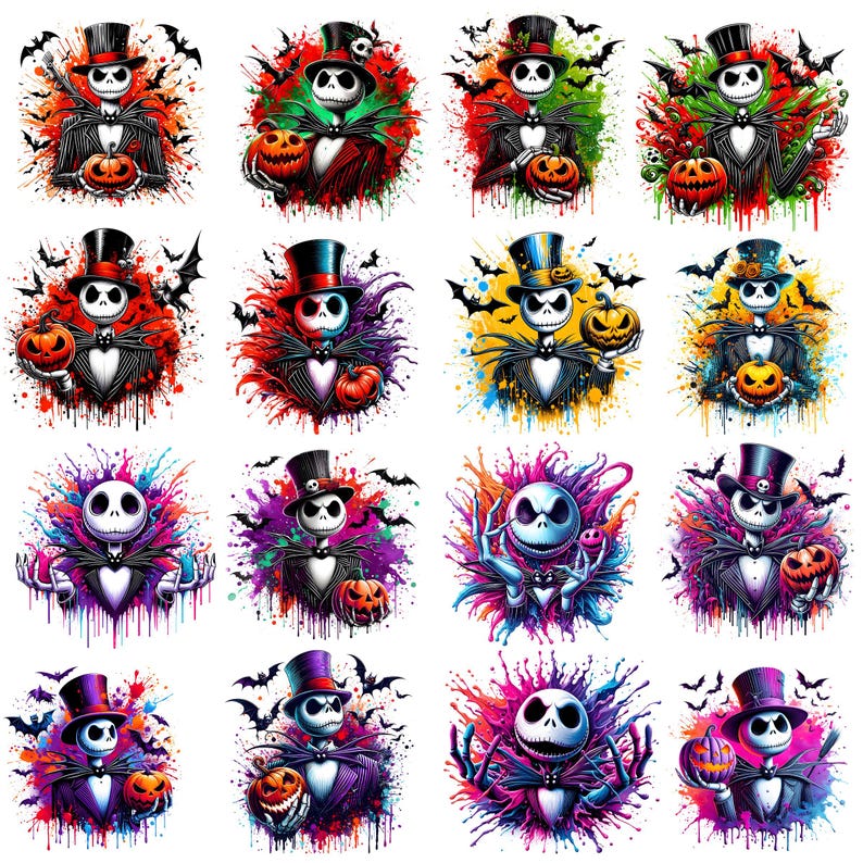 Jack Skellington Halloween Pumpa Kung Png Design Högupplöst T-shirt Sublimering Png Fil Stänk Akvarell Transparent Nedladdning bild 1