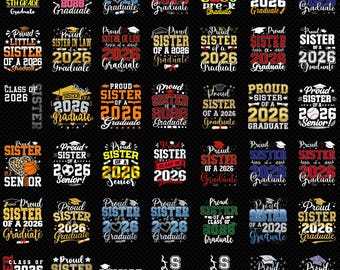 Trotse zus van een afgestudeerde 2026 png, trotse zus png-t-shirtontwerp, afstuderen 2026 png, klas van 2026 png