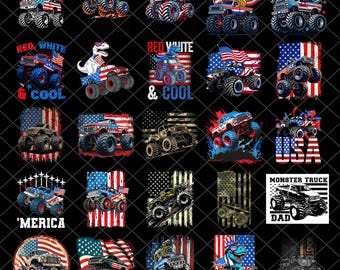 4th of July Monster Truck American Flag USA Boys Kids Png Bundle, American Flag png, Patriotic png, 4th of July Truck png, Digital Download