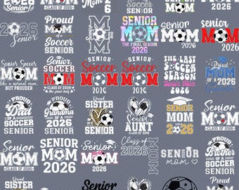 Senior moeder 2026 voetbal png-bundel, klasse van 2026 voetbal senior shirtontwerp, senior moeder vader familie afstuderen sublimatie downloaden
