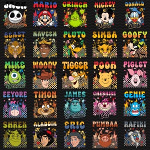 Cartoon Character PNG Bundle, Pop Art Style Png, Funny Animated Icon Set, Theme Park Shirt Design, Colorful Kids Png, Sublimation Designs