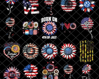 Amerikansk patriotisk solros PNG-paket, 4 juli-solros png, amerikansk flaggsolros, patriotisk solros, USA PNG-designer, amerikansk solros