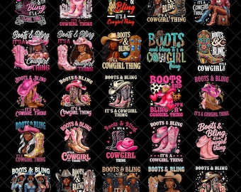 Boots on the Ground png-bundel, roze cowboylaarzen png, laarzen en bling It's A Cow Girl Thing png, western cowgirl-ontwerp, digitale download