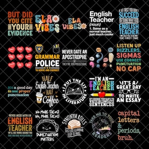 English Teacher PNG Bundle, English Teacher Png, Teacher Png, Funny English Teacher Gift Png, Punctuation Png, Grammer Png, Teacher Png