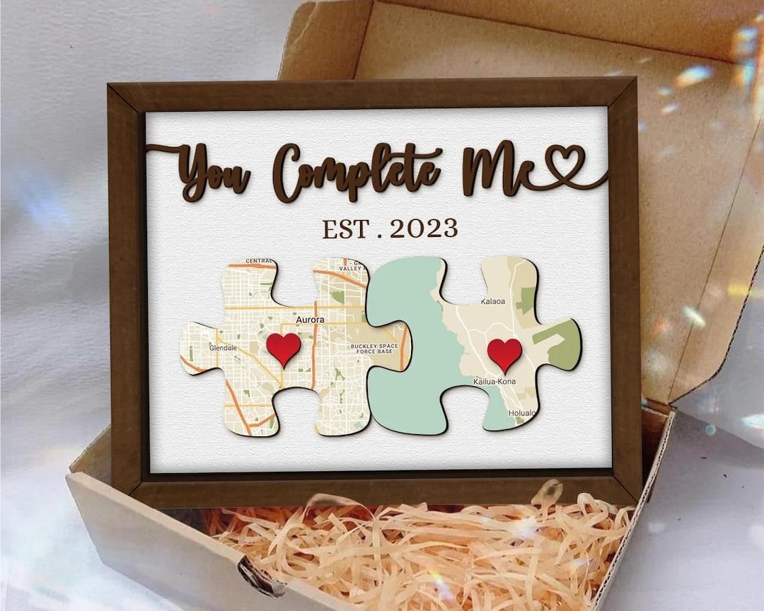 Personalized You Complete Me Puzzle Sign Wooden Frame, Wood Map Puzzle ...