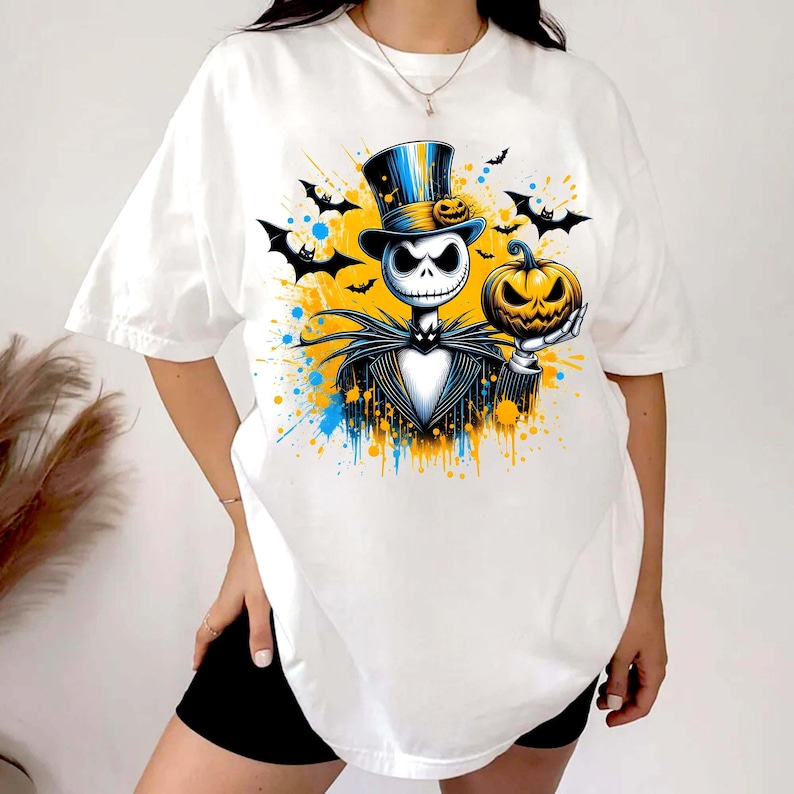 Jack Skellington Halloween Pumpa Kung Png Design Högupplöst T-shirt Sublimering Png Fil Stänk Akvarell Transparent Nedladdning bild 5
