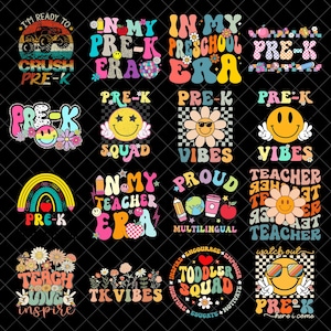 Preppy Back To School Bundle PNG, Pre-K back to school png, Teacher Sublimation, Retro First Day School Shirt Design png