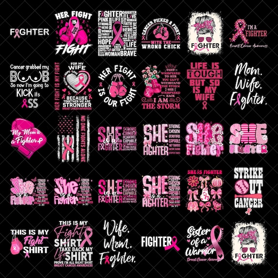 She Is A Fighter Breast Cancer PNG Bundle, Bible Verse Cancer Awareness Sublimation, Breast Cancer Jesus Digital Shirt Design Download