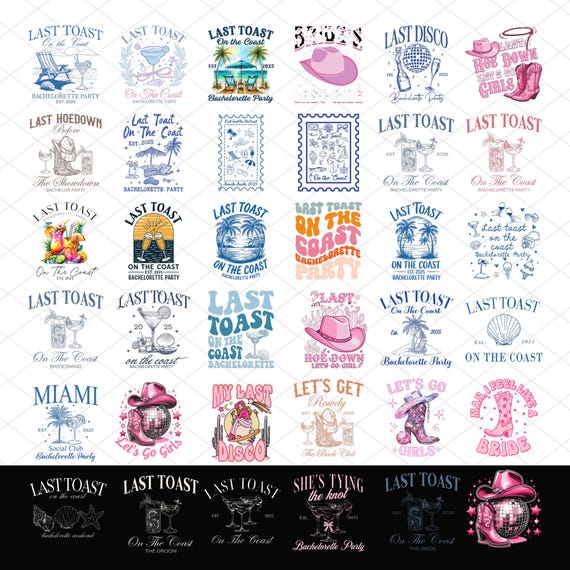 Last Toast on the Coast Bachelorette PNG Bundle, Beach Bachelorette Party PNG, Bridal Shirts design PNG, Bach Party png, Miami Bach Club