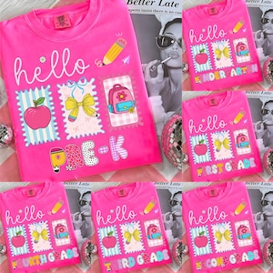 Preppy Back to School PNG Bundle, Hello Kindergarten Pre-K 1st 2d 3d 4th 5th Grades Png, Coquette First day Hand Drawn Teacher Girl