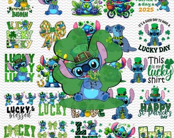 Pakiet kreskówek Dzień Świętego Patryka PNG, Lio i Stitch Dzień Świętego Patryka Png, Uroczy Dzień Świętego Patryka Png, Koniczyna Patricka PNG, Pobieranie cyfrowe