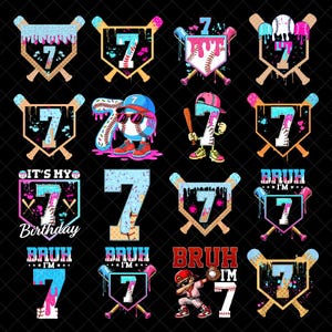 Bruh Birthday Baseball PNG Bundle 7th | Drip Ice Cream Baseball Birthday PNG for Boys, Style Toddler Birthday, Home Plate Sprinkles PNG