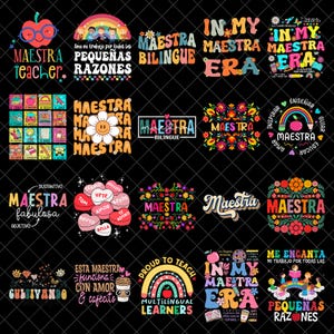Retro Maestra Bundle Png, Spanish Teacher Bundle, Bright doodle Teacher Life Png, Teacher Appreciation Gift, Maestra Back To School Png