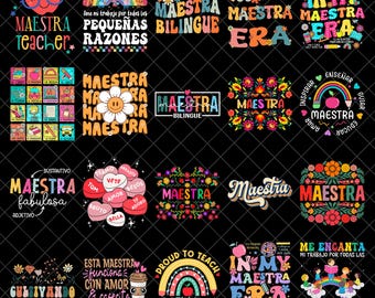 Retro Maestra Bundle Png, Spanish Teacher Bundle, Bright doodle Teacher Life Png, Teacher Appreciation Gift, Maestra Back To School Png