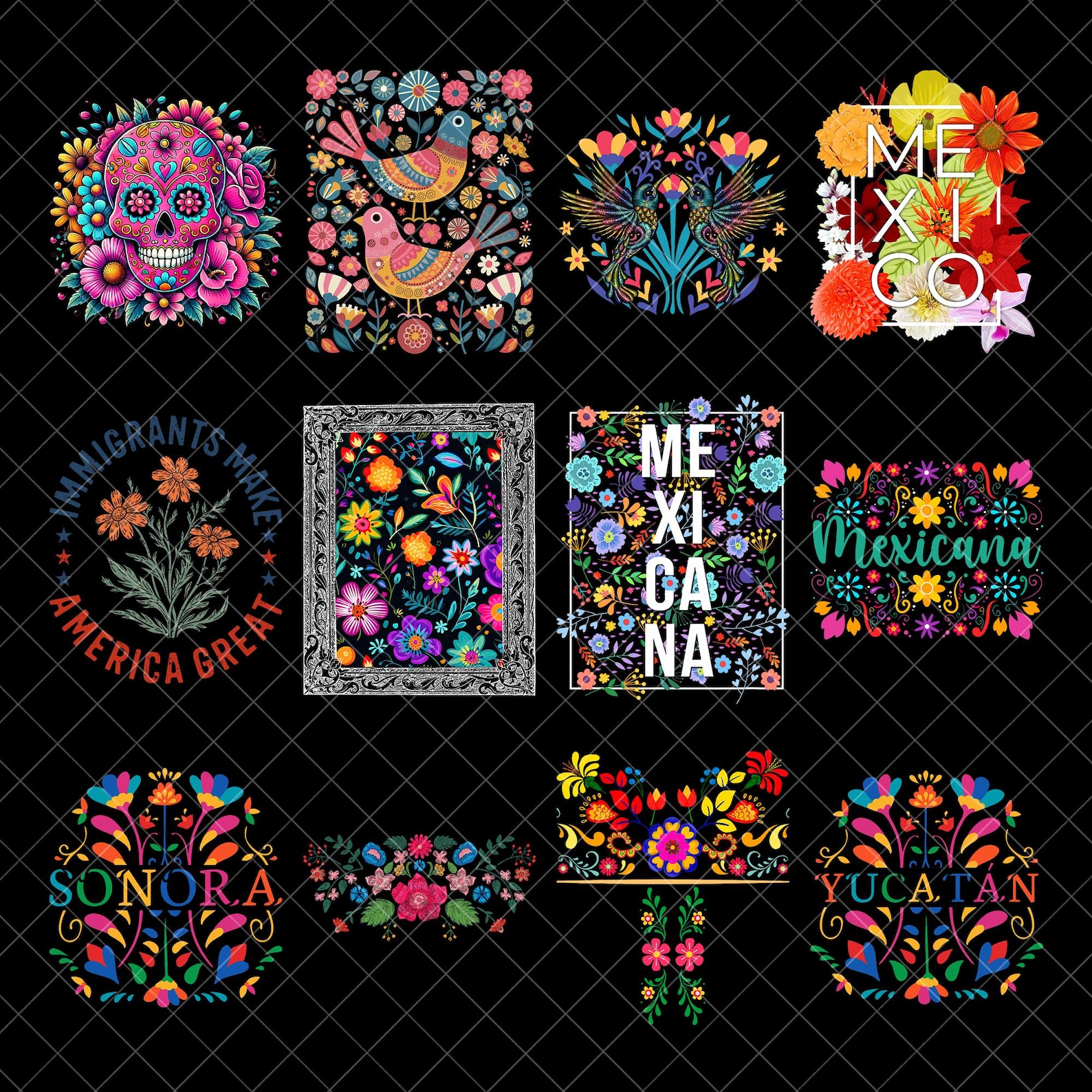 Mexican Flowers Fiesta Party PNG Bundle, Watercolor Vibrant Floral Png ...