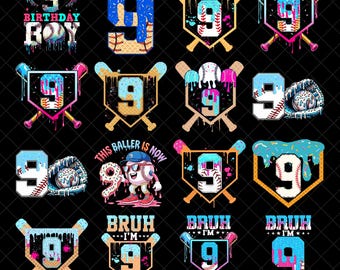 Bruh Birthday Baseball PNG Bundle 9th | Drip Ice Cream Baseball Birthday PNG for Boys, Style Toddler Birthday, Home Plate Sprinkles PNG
