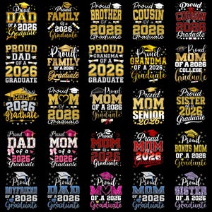 60+ PNG stolze Familie eines 2026 Graduate PNG Bündels, Abschlussfeier 2026 Mama Papa Tante Schwester Shirt Design, Abschlussfeier Sublimation Download Bild 4