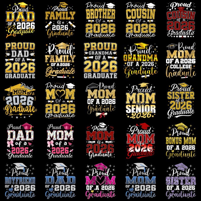 60+ PNG stolze Familie eines 2026 Graduate PNG Bündels, Abschlussfeier 2026 Mama Papa Tante Schwester Shirt Design, Abschlussfeier Sublimation Download Bild 4