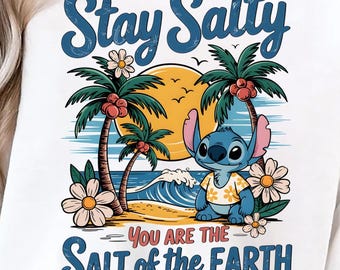 Salty Sould Stitch PNG, Stitch Summer PNG, Stitch with Surfboard PNG, Blue Alien Cartoon Png, Beach Png, Summer Png, Sublimation Design