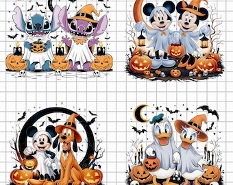 Halloween Maus und Freunde PNG Bundle, Halloween Shirt Design, Micky Halloween, Micky Halloween, Minnie Maus Png, Stich Halloween PNG