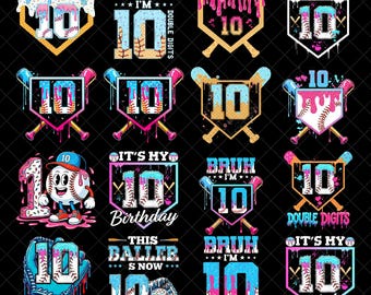 Bruh Geburtstags-Baseball PNG Bundle 10 | Drip Ice Cream Baseball Geburtstag PNG für Jungen, Stil Kleinkind Geburtstag, Home Plate Sprinkles PNG