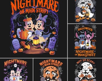 Trendy Cartoon Halloween Png, Halloween Png, Spooky Vibes Png, Mouse Spooky Png, Stitch Halloween Png, Fall Png,Shirt Sublimation Png Design