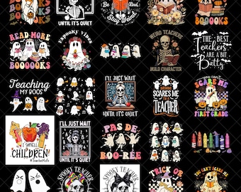 Paquete de imágenes de profesor espeluznante, imágenes de Halloween, imágenes de fantasmas adorables, imágenes de ambiente espeluznante, imágenes de Halloween retro, imágenes de otoño, diseños de sublimación de camisetas de Halloween