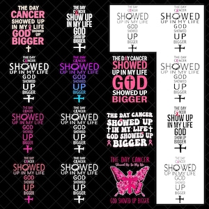 Breast Cancer Awareness PNG Bundle - God Showed Up Bigger Christian Quote Clipart for T-Shirts, Mugs, Posters