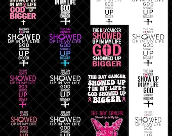 Brustkrebs-Bewusstsein PNG-Bundle - Gott zeigt sich größer, christliches Zitat Clipart für T-Shirts, Tassen, Poster