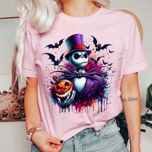 Jack Skellington Halloween Pumpa Kung Png Design Högupplöst T-shirt Sublimering Png Fil Stänk Akvarell Transparent Nedladdning bild 4