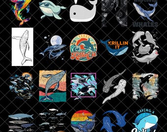 Whale PNG Bundle, Whale Shark Png, Beach Png, Coastal Summer Shirt Design, Summer Vibes Png, Tropical Vacation Sublimation