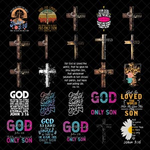 For God So Loved the World That He Gave His Only Son PNG, Christian Cross Design, John 3:16 Bible Verse PNG, Religious Sublimation File