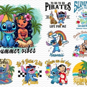 Pacote de PNGs de Stitch Summer, Personagem de desenho animado em PNG, PNG fofo de Stitch, Desenhos de sublimação para aniversário infantil em PNG, Desenhos animados engraçados em PNG