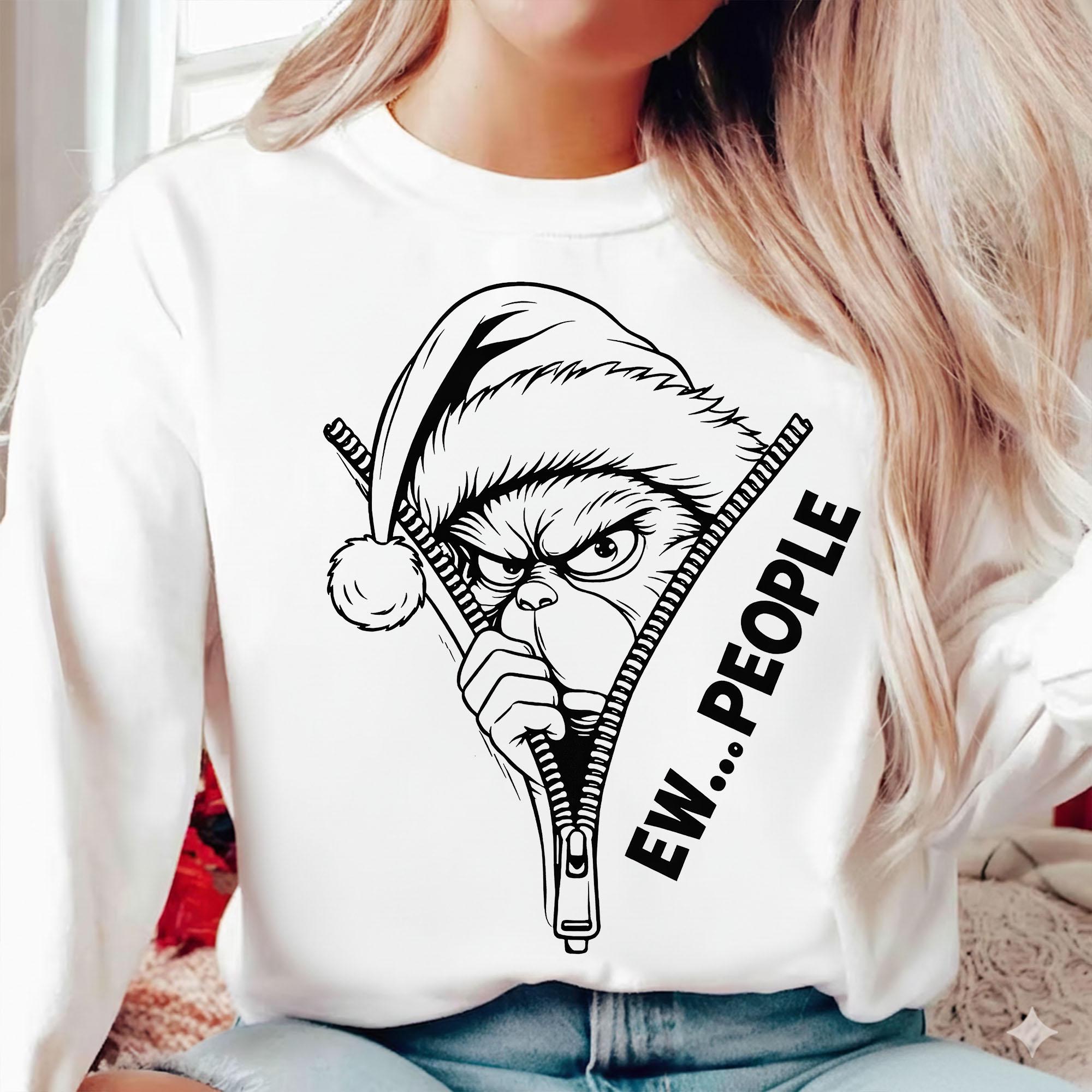 TShirt-People Felpa Con Cappuccio Unisex Grumpy Grinch - 100% Cotone, Nero, Taglia XXL - Stampata DTG