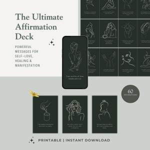 The Ultimate Affirmation Deck | 60 Printable Affirmation Cards | Self-Love, Manifestation & Healing | Instant Digital Download | For Her
